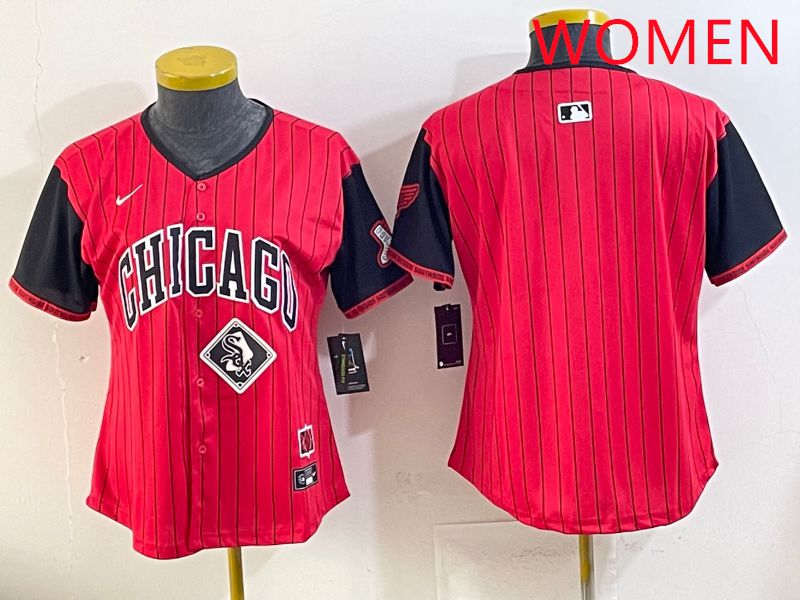 Women Chicago White Sox Blank Red Stripe Joint Name Nike 2025 MLB Jersey style 7